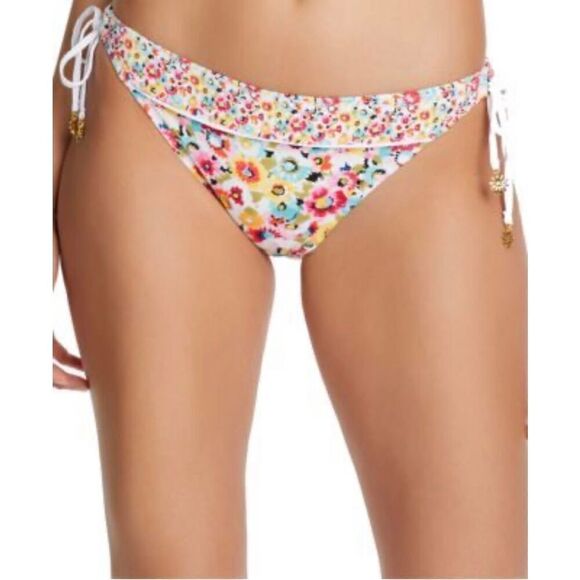 Bleu Rod Beattie Flower Hour Printed Tie Hipster Bikini Bottoms White, Coral Red - Picture 1 of 10